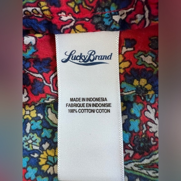 Lucky brand women's shirt top red pattern knit size S short sleeve tie bottom - Picture 7 of 9